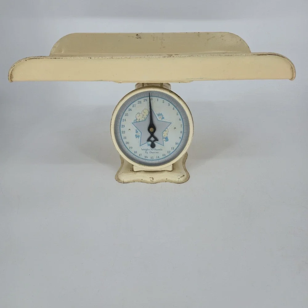 Vintage Baby Nursery Scale 30 Lb Blue Star Infant Scale Cream Metal Decor 19